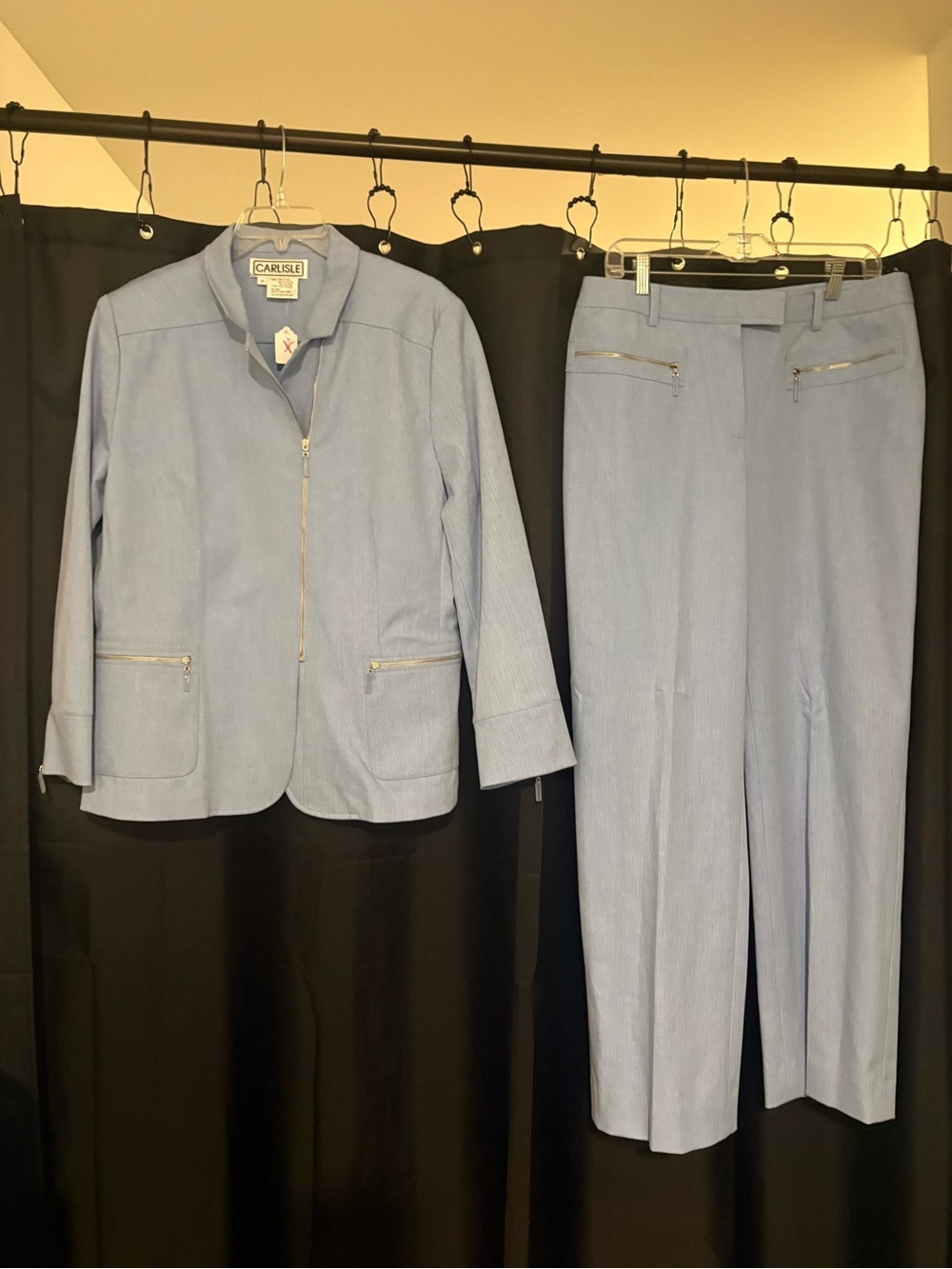 Carlisle Light Blue Women's Zip-Front Blazer & Pants Set